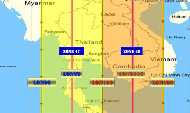 การแบ่งโซนพิกัด 47N และ 48N ประเทศไทย